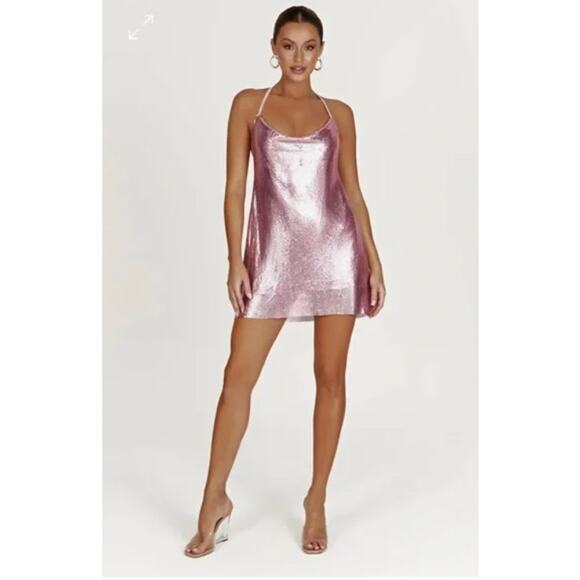 Meshki Dresses & Skirts - Meshki Glomesh Cowl Mini Dress Blush Pink Diamante Womens New Small